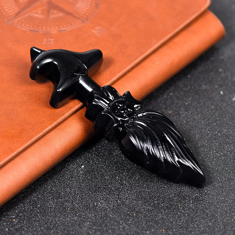 Натуральный черный обсидиан волшебная метла целебные кристаллы необработанные