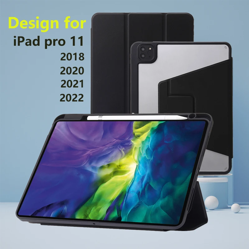 

Ультратонкая подставка тройного сложения для iPad 10th 10,9 2022 акриловая вращающаяся мягкая ТПУ для iPad Pro 11 12,9 дюйма Автоматический Режим сна/проб...