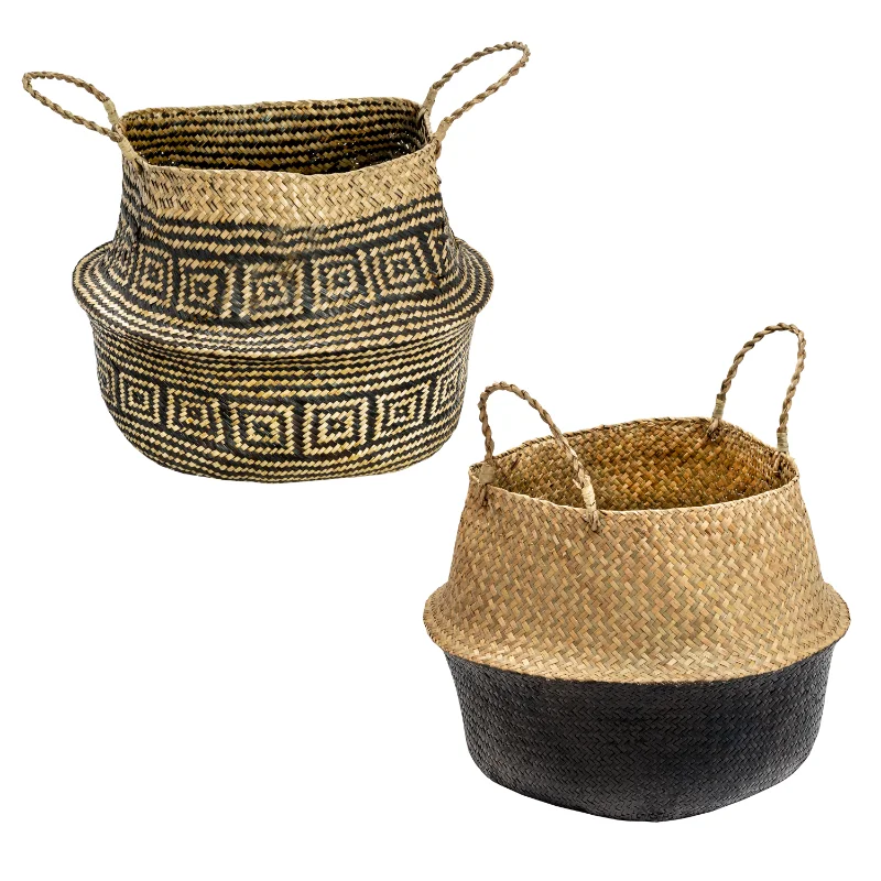 Seagrass Weave Baskets Folding Belly Type 2pc,  Storage Baskets Organizer