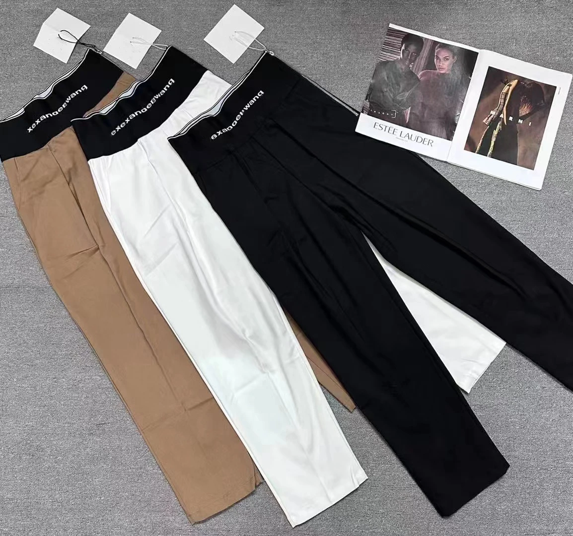 

2023 New Fashion Brand Women's Casual Pants Simple Luxury Design Stretch High Quality Printing Straight Side Zipper Turnip Pants
