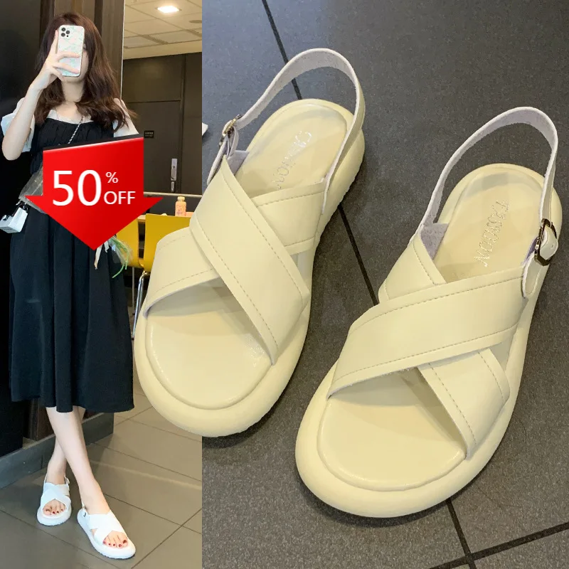 

Cross sandals women's shoes wear soft soled lazy people go out muffin half sandals
