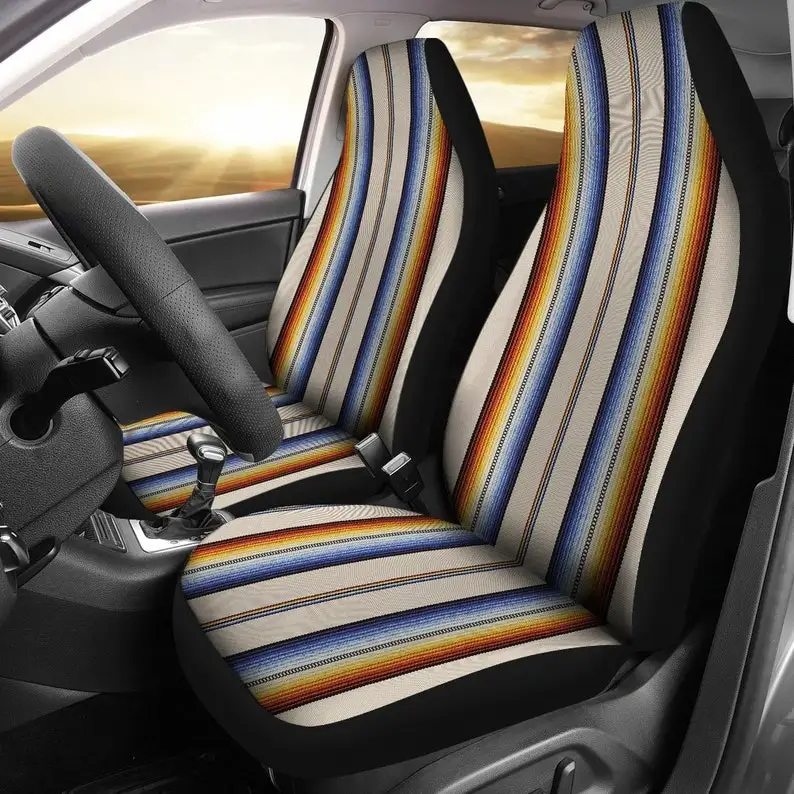 

Beige Rainbow Colorful Stripes Car Seat Covers Pair, 2 Front Seat Covers, Car Seat Protector, Car Accessories