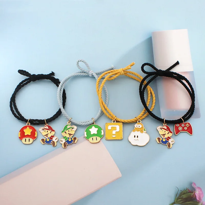 

Game Super Mario Bros Cartoon Leather Head Rope Bracelet Anime Figures Toys Kawaii Head Rope Accessories Girl Kids Birthday Gift