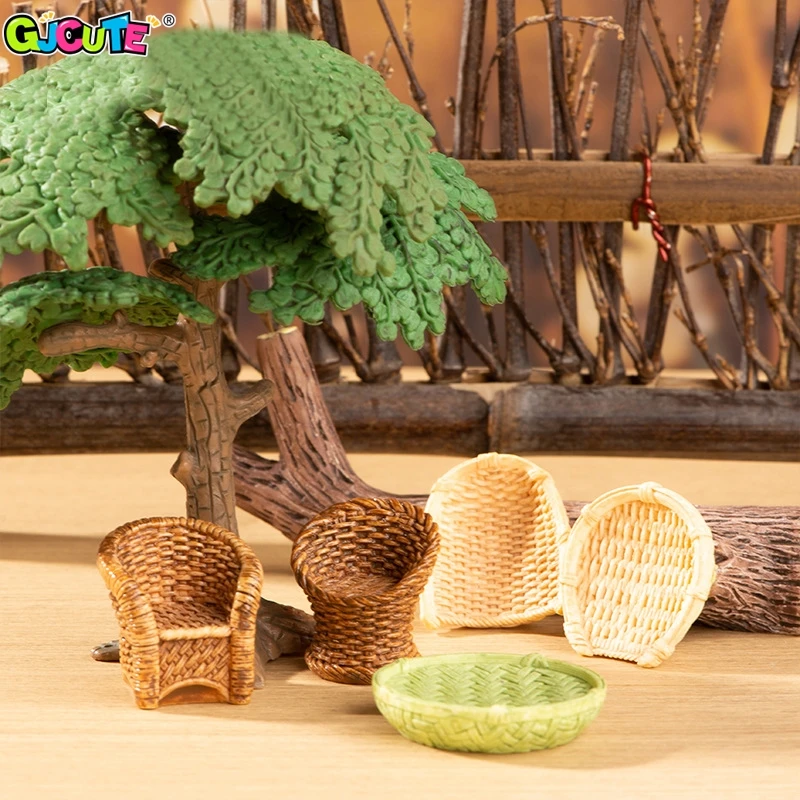 Мини-модель мебели для кукольного домика 1 комплект корзина рыб стул реквизит