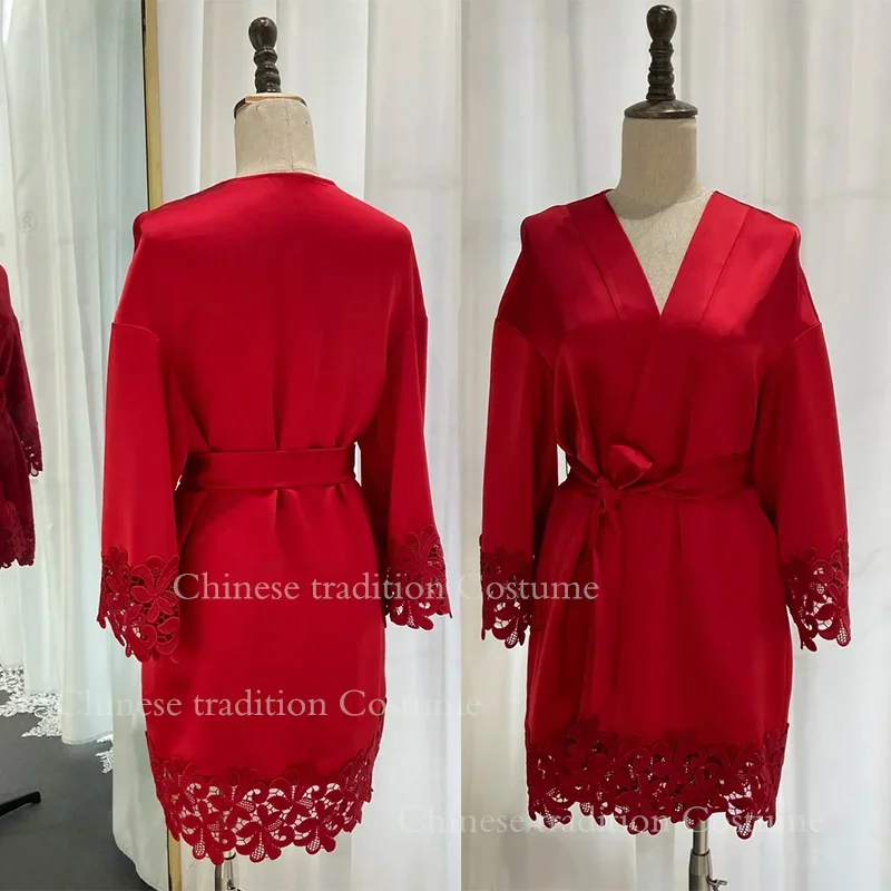 Женский сексуальный кружевной свадебный халат с цветочной вышивкой кимоно для