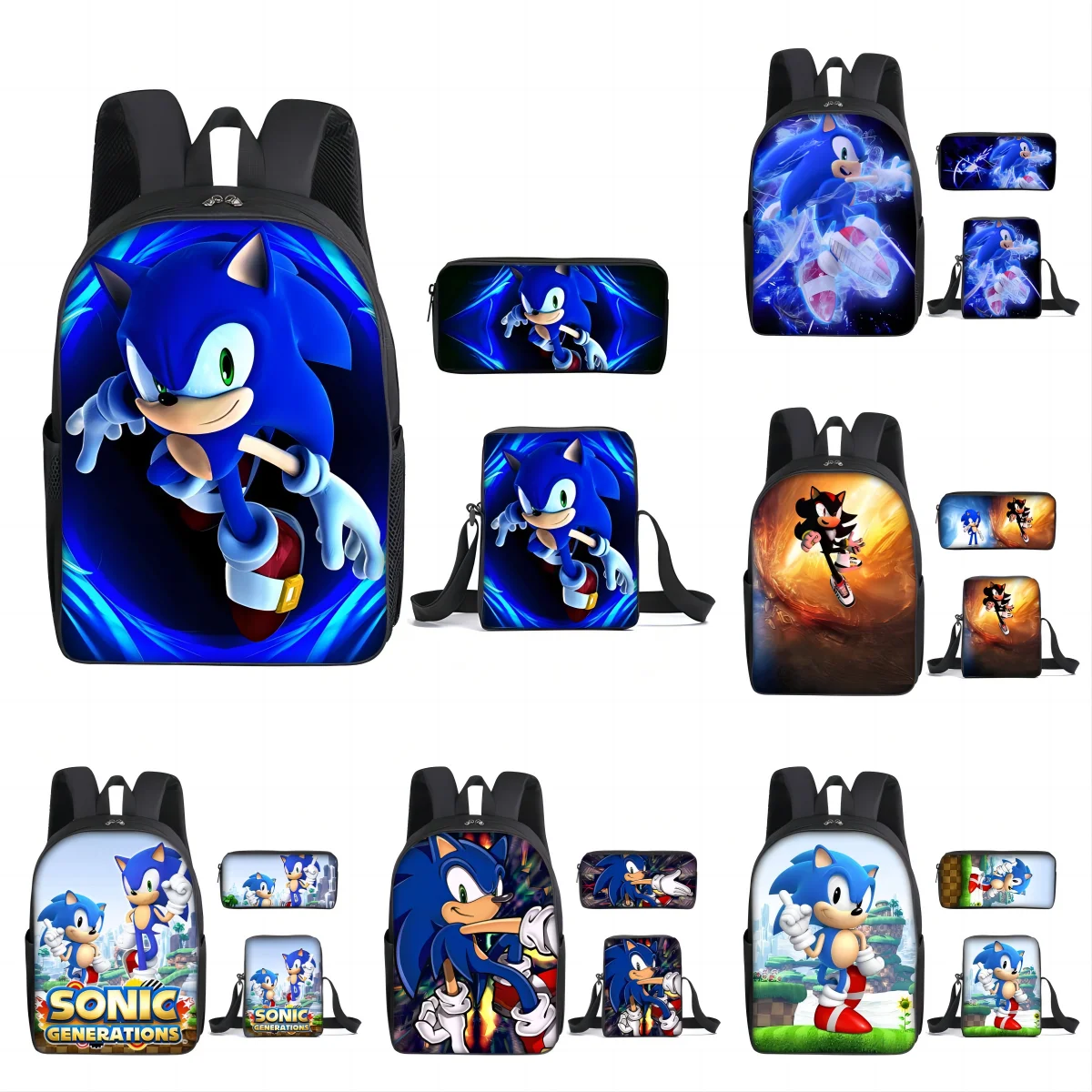 

3Pcs/set New Sonic Cartoon Students Sonic School Bags Backpacks Meal Bags Trends Fashion School Gifts