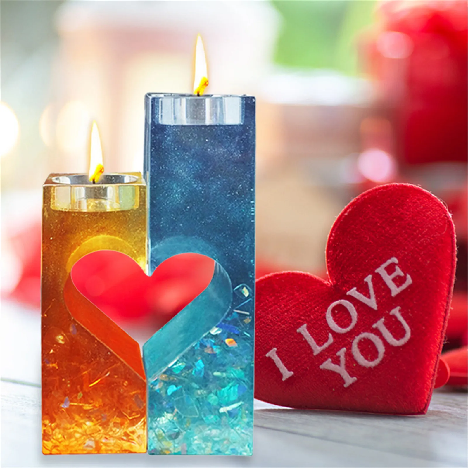 

DIY Crystal Epoxy Resin Mold Valentine's Day Heart Shaped Rectangle Candle Holder Storage Box Candlestick Holde Silicone Mold