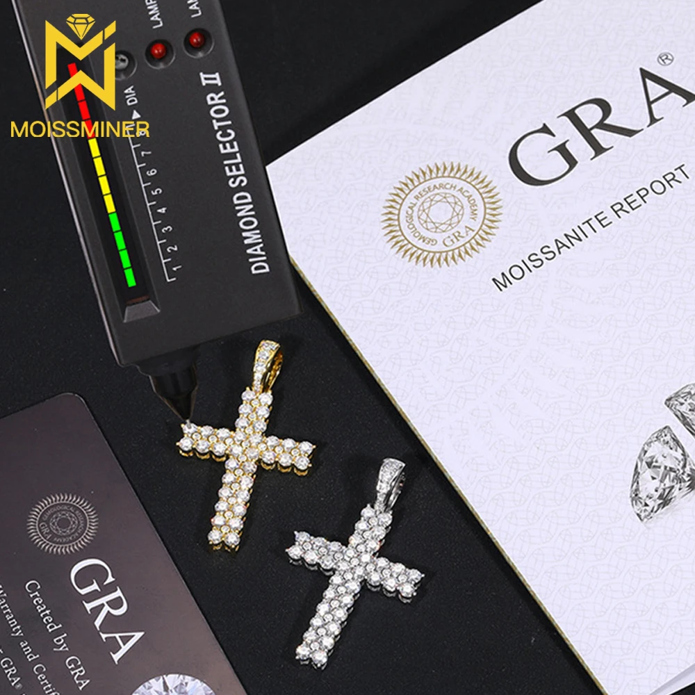 2 Rows Moissanite Cross Necklaces S925 Silver Pendant For Women Men Hip Hop Jewelry Pass Diamonds Tester With GRA Free Shipping
