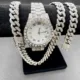 3PCS Jewelry for Mens Women Iced Out Watch Necklace Bracelet Bling Bling Miama Cuban Chain Choker Jewelry for Man Gold Watch Set Other Image