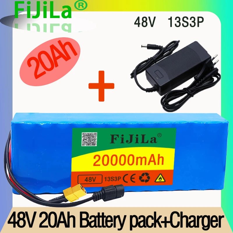 

Batería de iones de litio de 48v, 20Ah, 1000w, 13S3P, paquete de batería de iones de litio para bicicleta eléctrica de 54,6 v