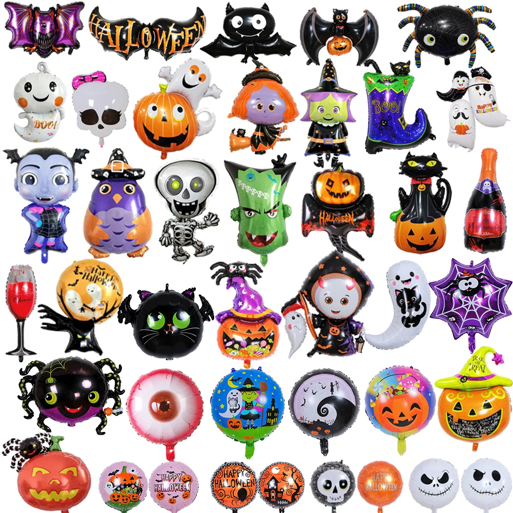 

Оптовая продажа, воздушный шар из алюминиевой фольги для Хэллоуина, украшение для привидения, фестиваля, призрака, черепа, тыквы, летучей мы...