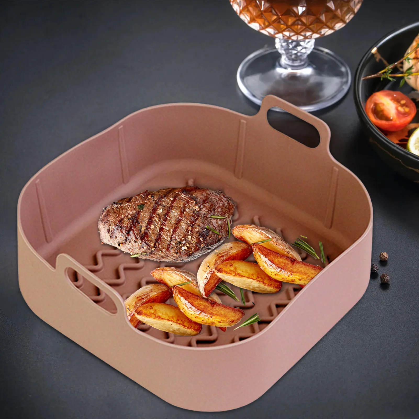 

Silicone Air Fryer Pot Nonstick Pans Airfryer Accessories Reusable Silicone Pot Baking Basket Baking Tool Tray Grill Pan