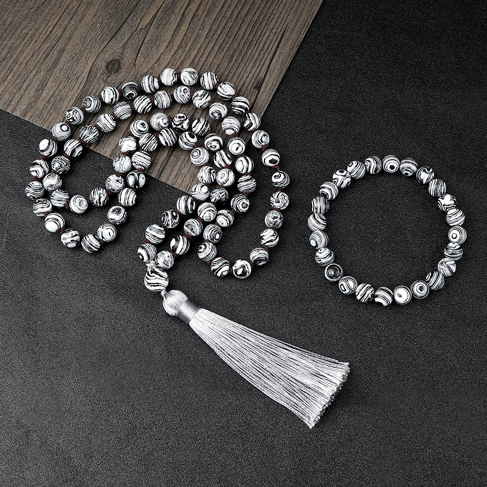 Ожерелье из бусин малахита для женщин и мужчин 8 мм Набор браслетов ожерелий