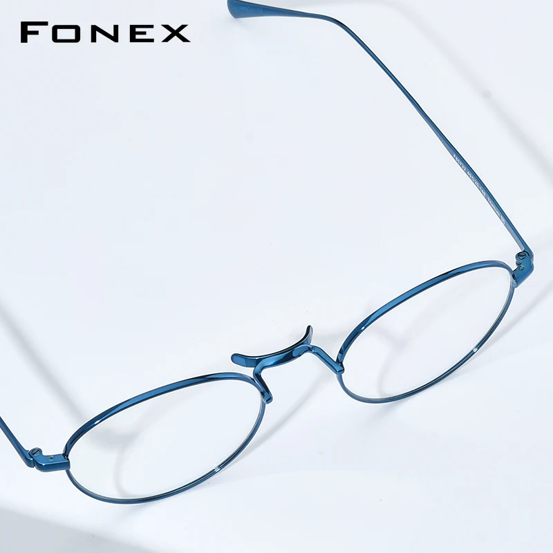 FONEX Titanium Glasses Frame Women 2023 New Retro Oval Prescription Eyeglasses Men Vintage Optical Frames Blue Eyewear F85732