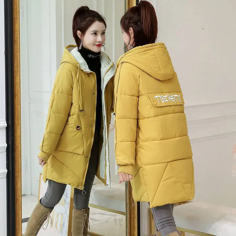 New Korean Winter Down Cotton Jacket Women's Medium Long Loose Hooded Warm Coat Thickened Student Padded Parkas Snow Wear