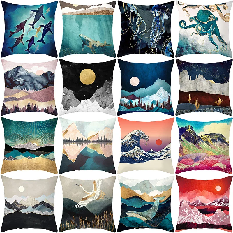 

2022 Popular Chinese Style Gold Pillowcase Luxury Gold Monn Sunset Silver Pillow Case Office Sofa Chair Living Room Decoration