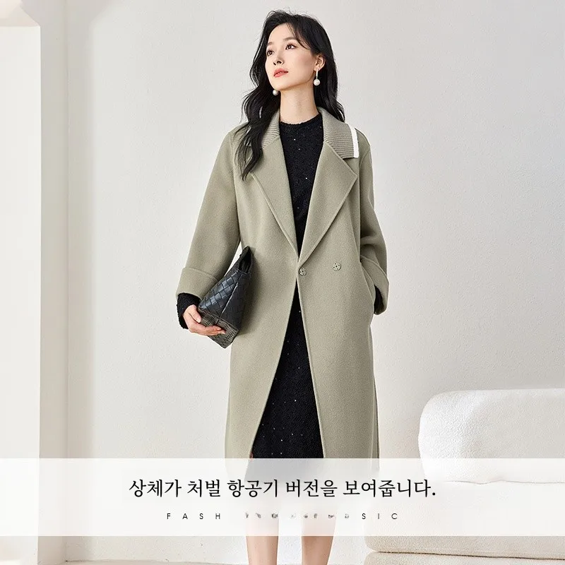 2024 зимняя новая мода двусторонний дафлкот из чистой шерсти с воротником