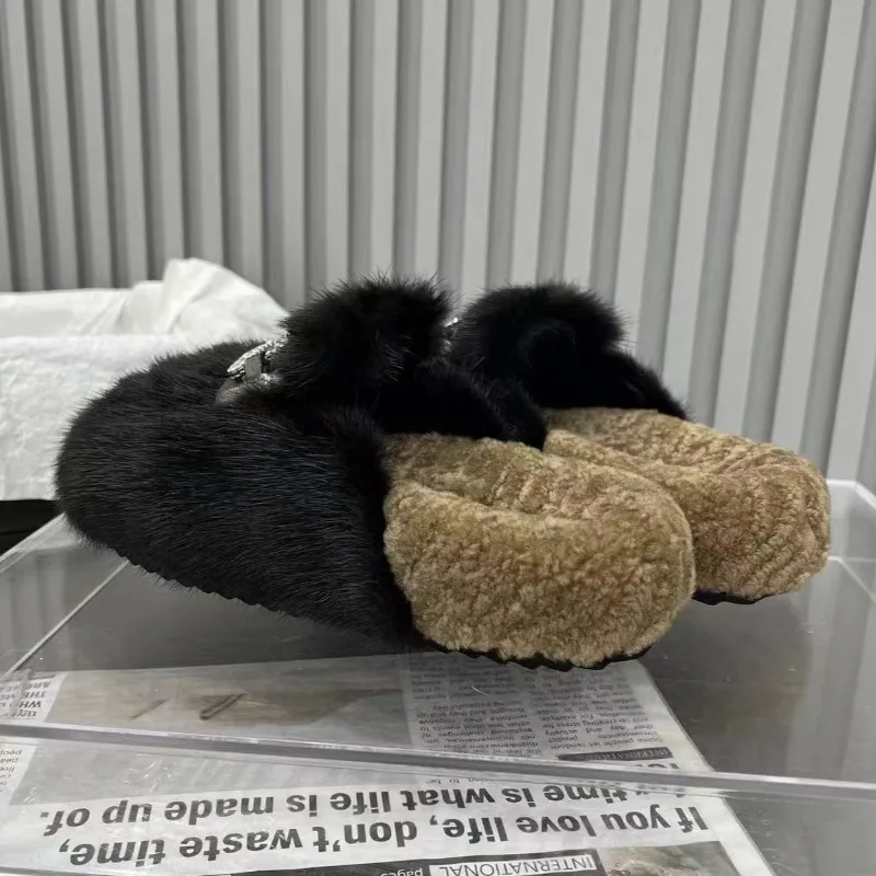 Роскошные женские замшевые тапочки на меху плоской подошве брендовая зимняя