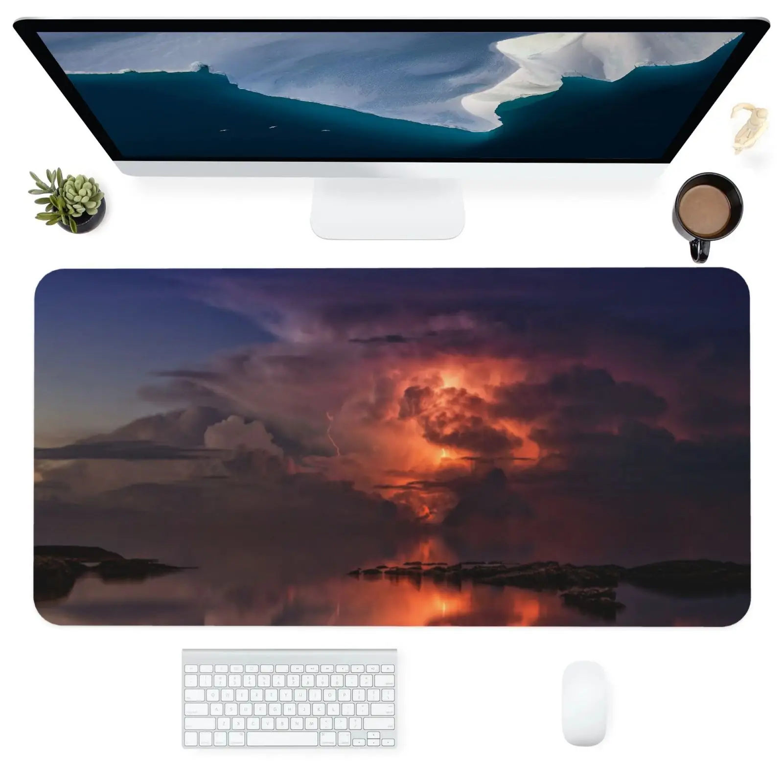 

Computer Office Supplies Keyboards Accessories Mouse Pad Large Square Anti-Slip Desk Pads MatOrange Thunderstorm Lightning Gift