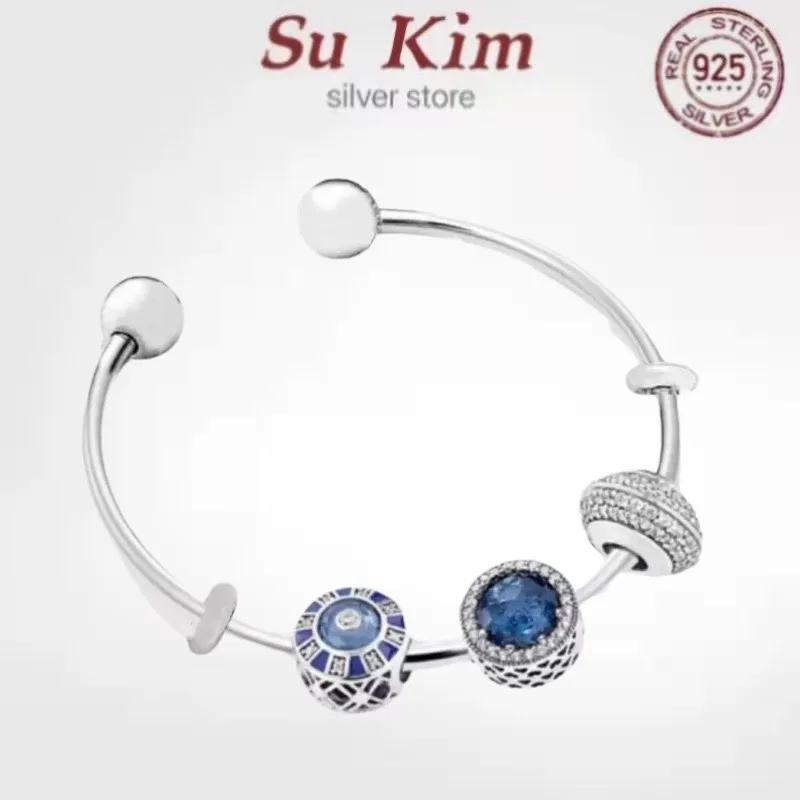 

100%925 Sterling silver European Fashion Charm Beaded Bracelet DIY Bangle For Women Couples Lover Original Gift Jewelry