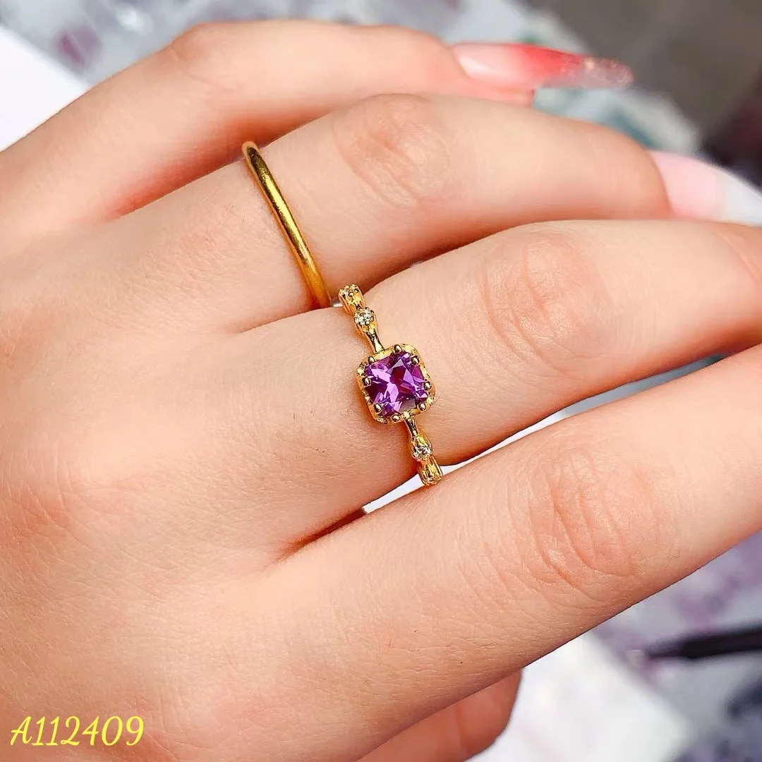 Женское кольцо из натурального бразильского аметиста маленькое свежее