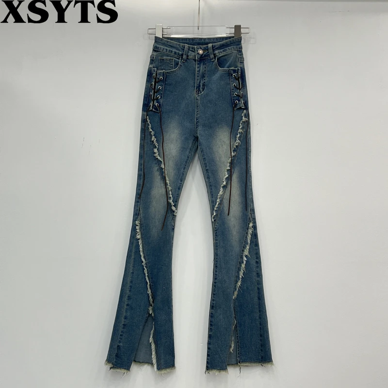 

Pantalones De Jeans Mujer Women Vaqueros Pants Korean Fashion High Waist Vintage Washed Slit Strap Female Design Cowboy Trousers