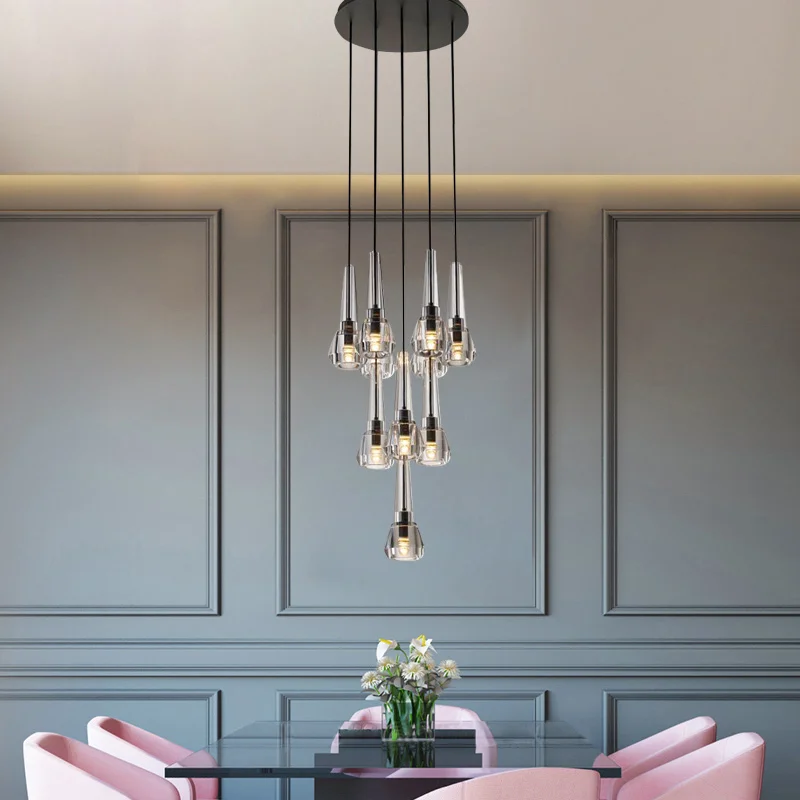 

Postmodern dining room chandelier simple Nordic living room bedroom study lamp creative light luxury bar crystal lamp