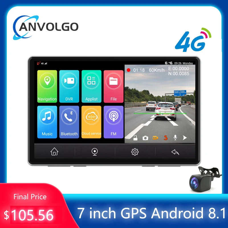 

7 Inch Vehicle black box Car DVR GPS Navigation 4G Dash Cam Android FHD 1080P Camera Recorder ADAS Parking monitoring Free Maps