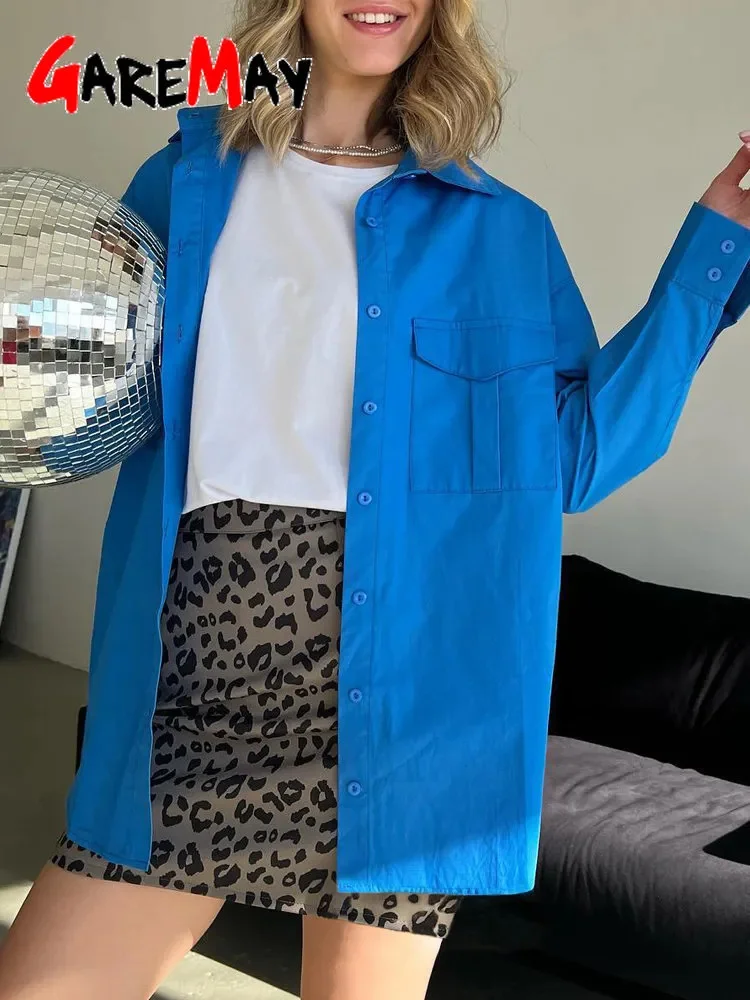 

Блузка женская хлопковая оверсайз с длинным рукавом, на пуговицах