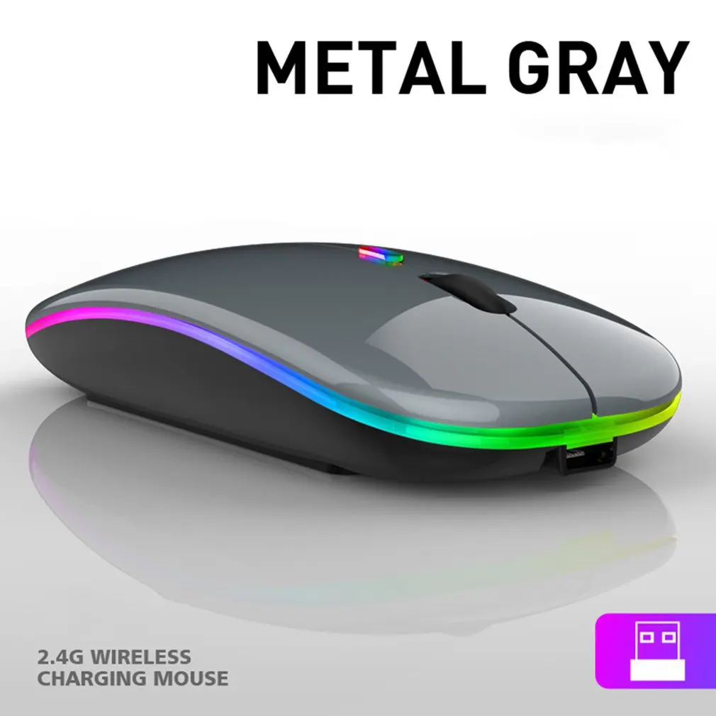 

Wireless Mouse With LED Backlit USB Rechargeable RGB Silent Gaming Mouse For Computer Laptop PC Mause Gamer