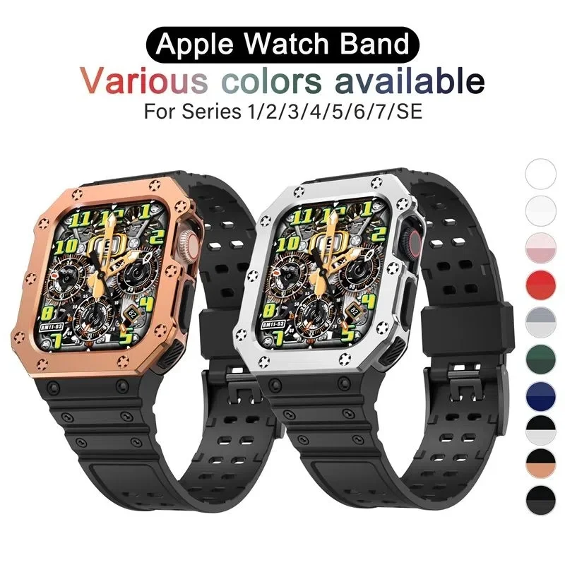 

Case For Apple Watch Band 41mm 45mm 42 40 38 44 Strap For Iwatch Series 8 7 SE 6 5 Sports TPU Protective Cover Silicone Bracelet