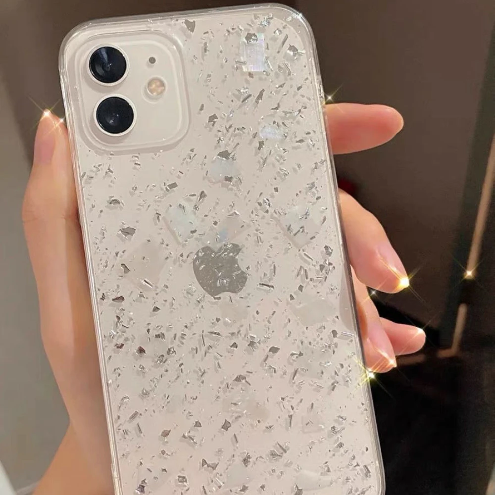 

Trendy Silver Foil Transparent Soft Phone Case Shockproof Protective Cover For iPhone7 8 Plus X XR XS 11 12 13 Pro Max