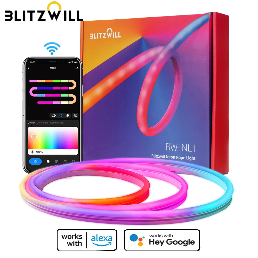 Blitzwill BW-NL1 LED Strip Lights 3M RGBIC DIY Neon Light with WiFi Smart APP Control Work with Amazon Alexa & Google Assistant