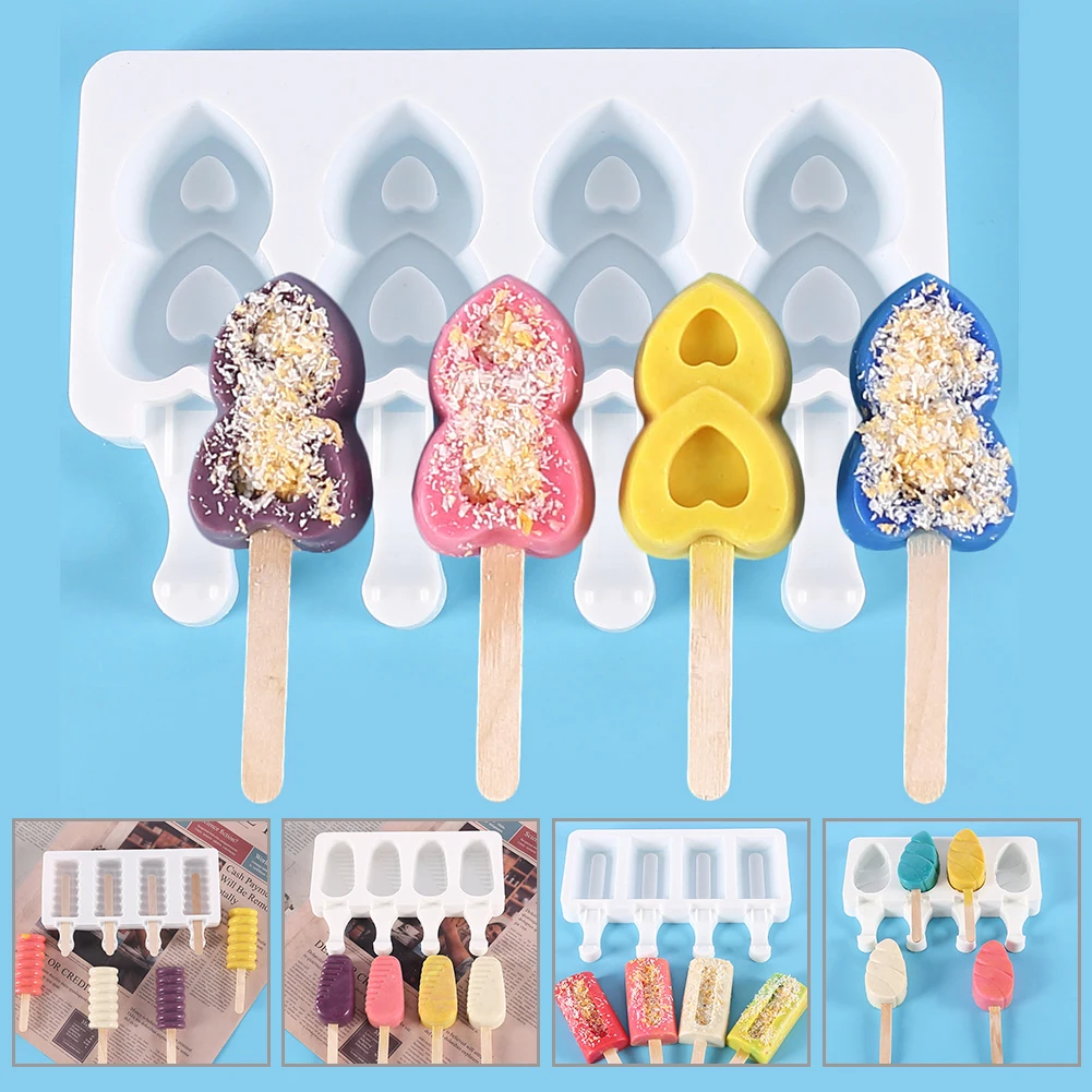 

Silicone Ice Cream Mold DIY Homemade Popsicle Form Freezer 4 Cell Ice Cube Tray Popsicle Barrel Makers Popsicle Mold Baking Tool