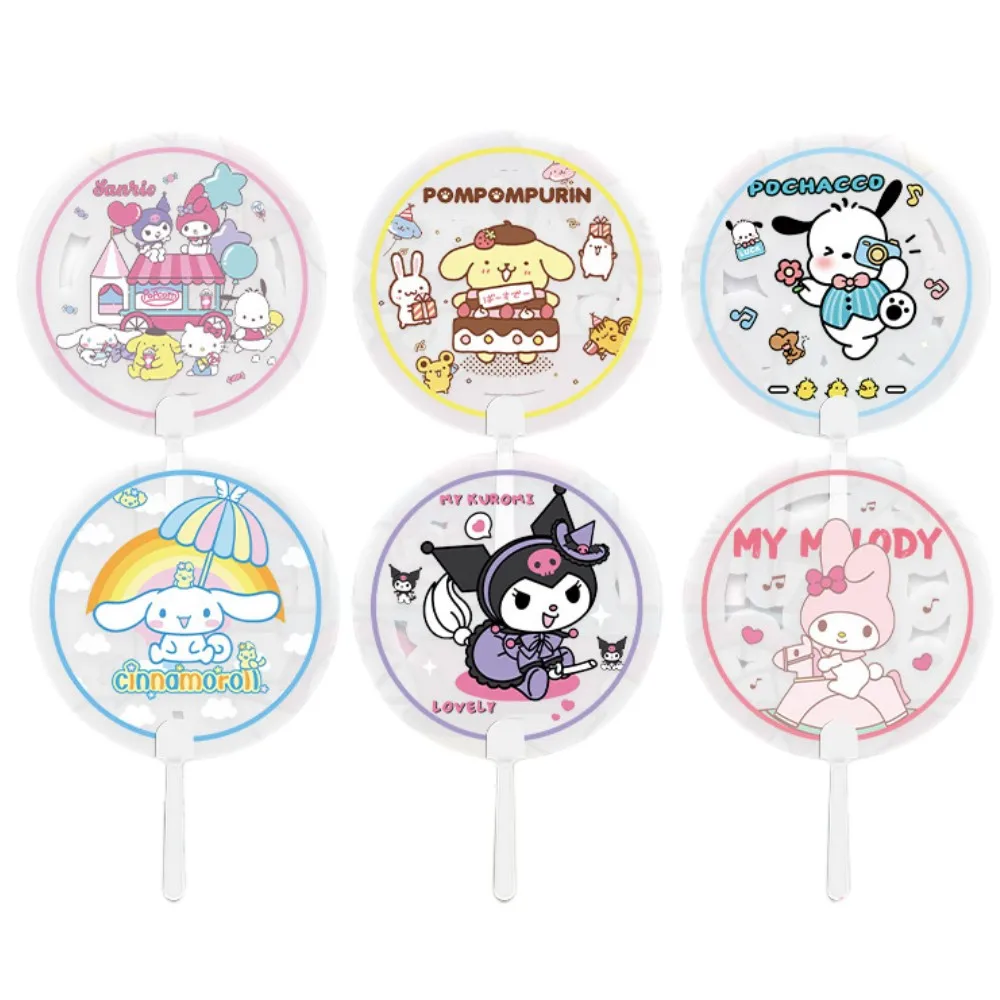 

Sanrios My Melody Cinnamoroll Kuromi летнее аниме милая детская ПВХ периферическая мультяшная ежедневная ротунация веер с ручным управлением мультяшная иг...