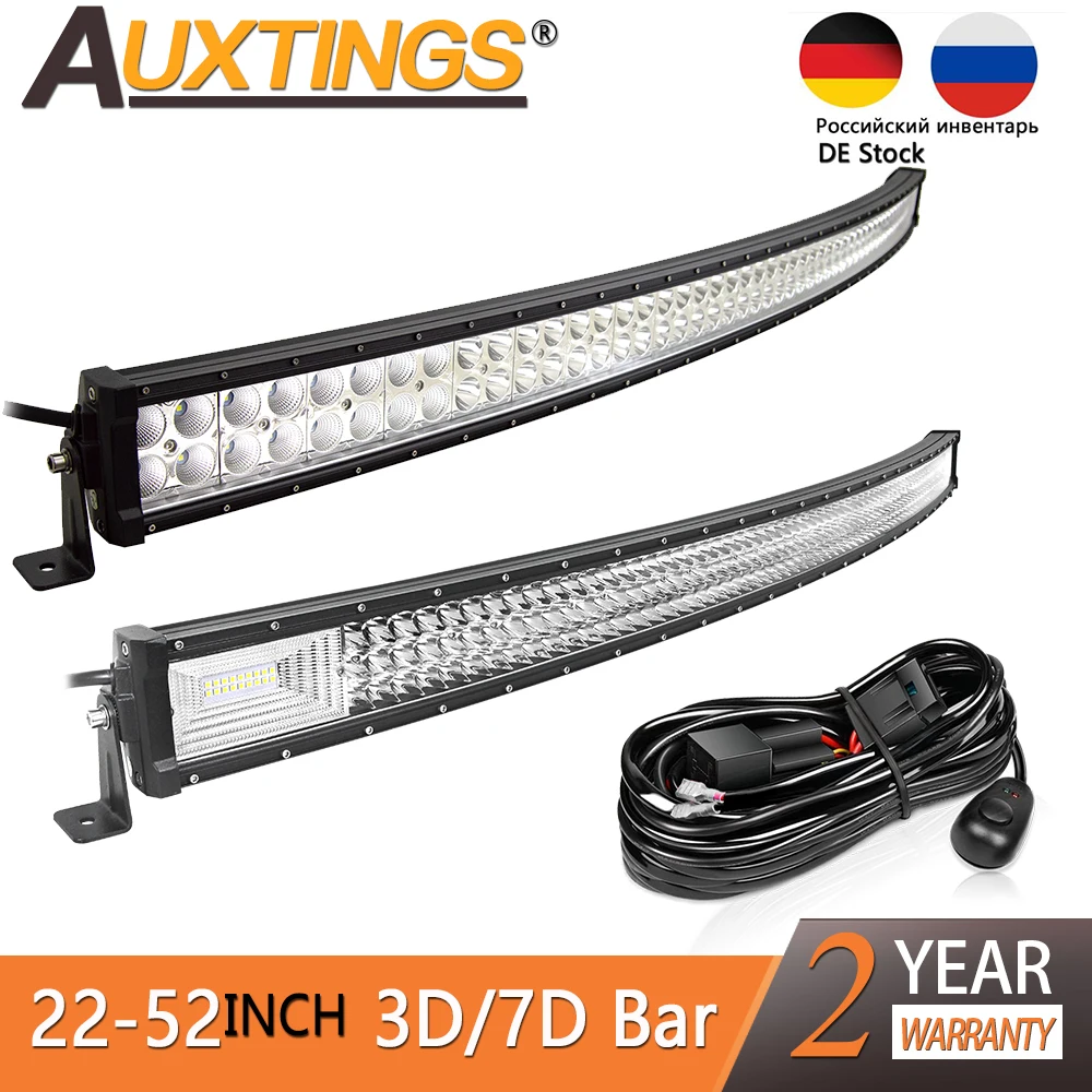 Auxtings 22 32 42 50 52'' Inch Curved Led Light Bar COMBO Led Work light 3D 7D bar Driving Offroad Car Truck 4x4 SUV ATV 12V 24V