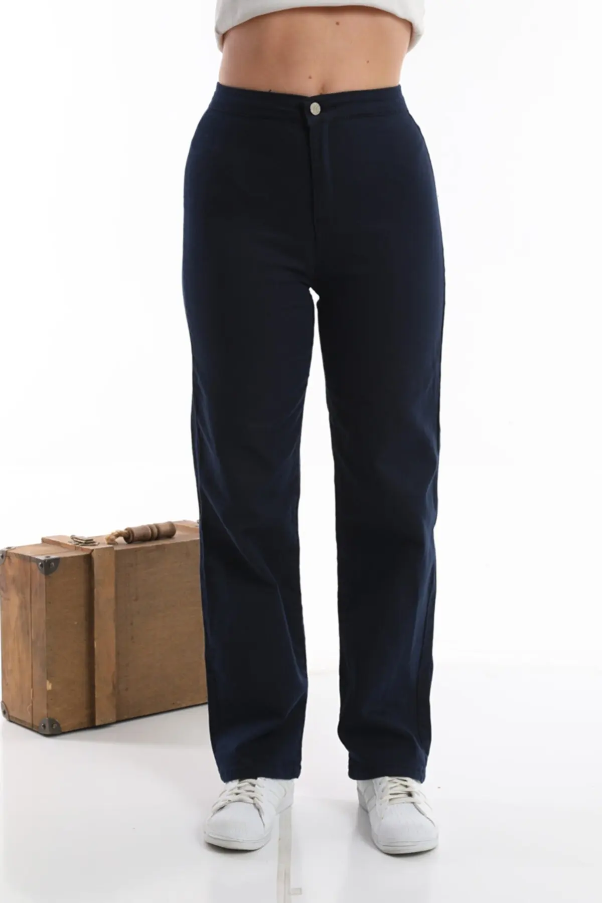 

Women's Navy Blue Wide Leg High Waist Lycra Palazzo Pants