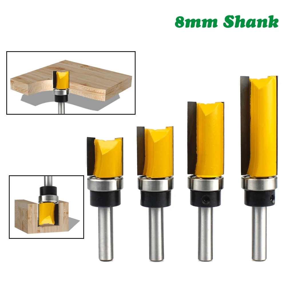 

4pcs 8mm Shank Template Trim Hinge Mortising Router Bit Straight end mill trimmer cleaning flush trim Tenon Woodworking tools
