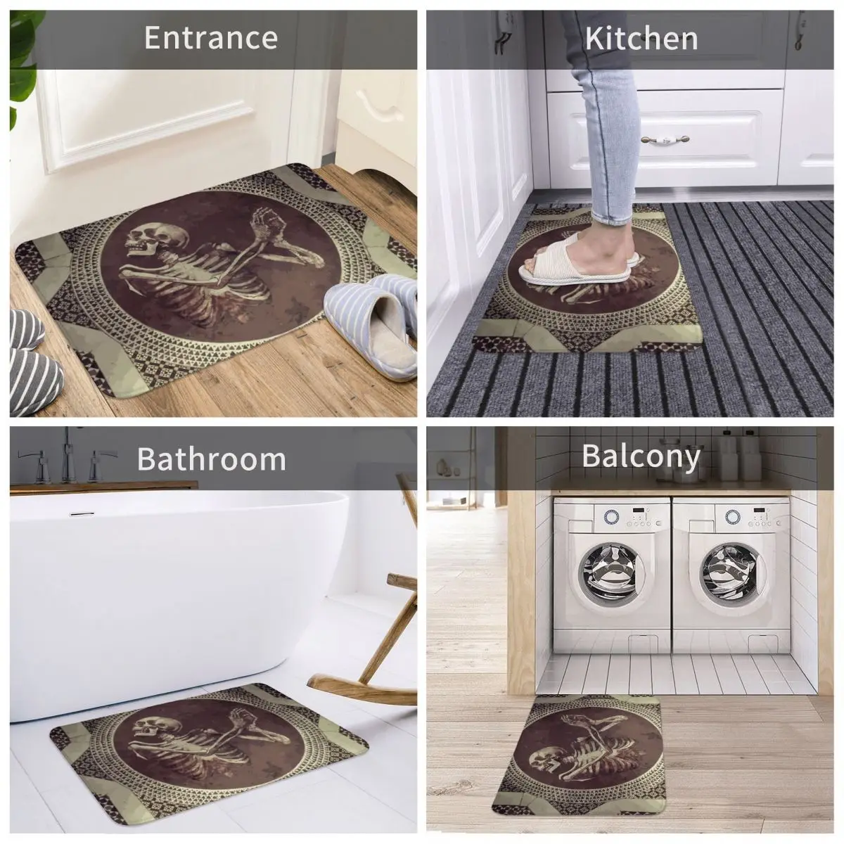 

Bath Mat Hannibal Dancing Skull Skeleton Mosaic Decor 3D Rug Carpet Doormat Anti-slip Entrance Living Room Home Kitchen Bathroom