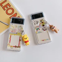 disney winnie the pooh with pendant phone case for samsung galaxy z flip 3 hard pc back cover fzflip3 protective shell
