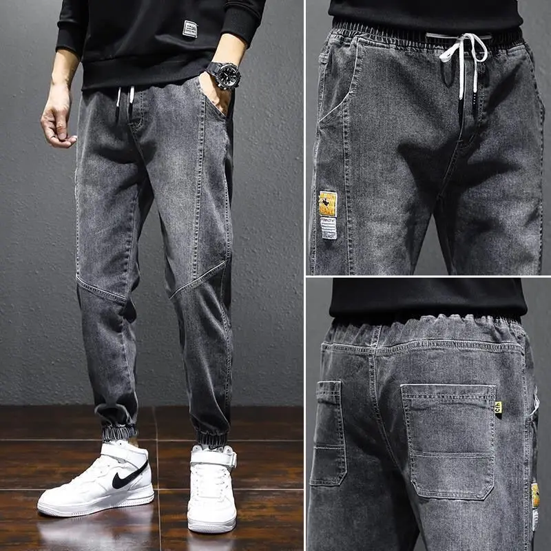 Джинсы мужские Мешковатые на шнуровке эластичные модные брюки-султанки из