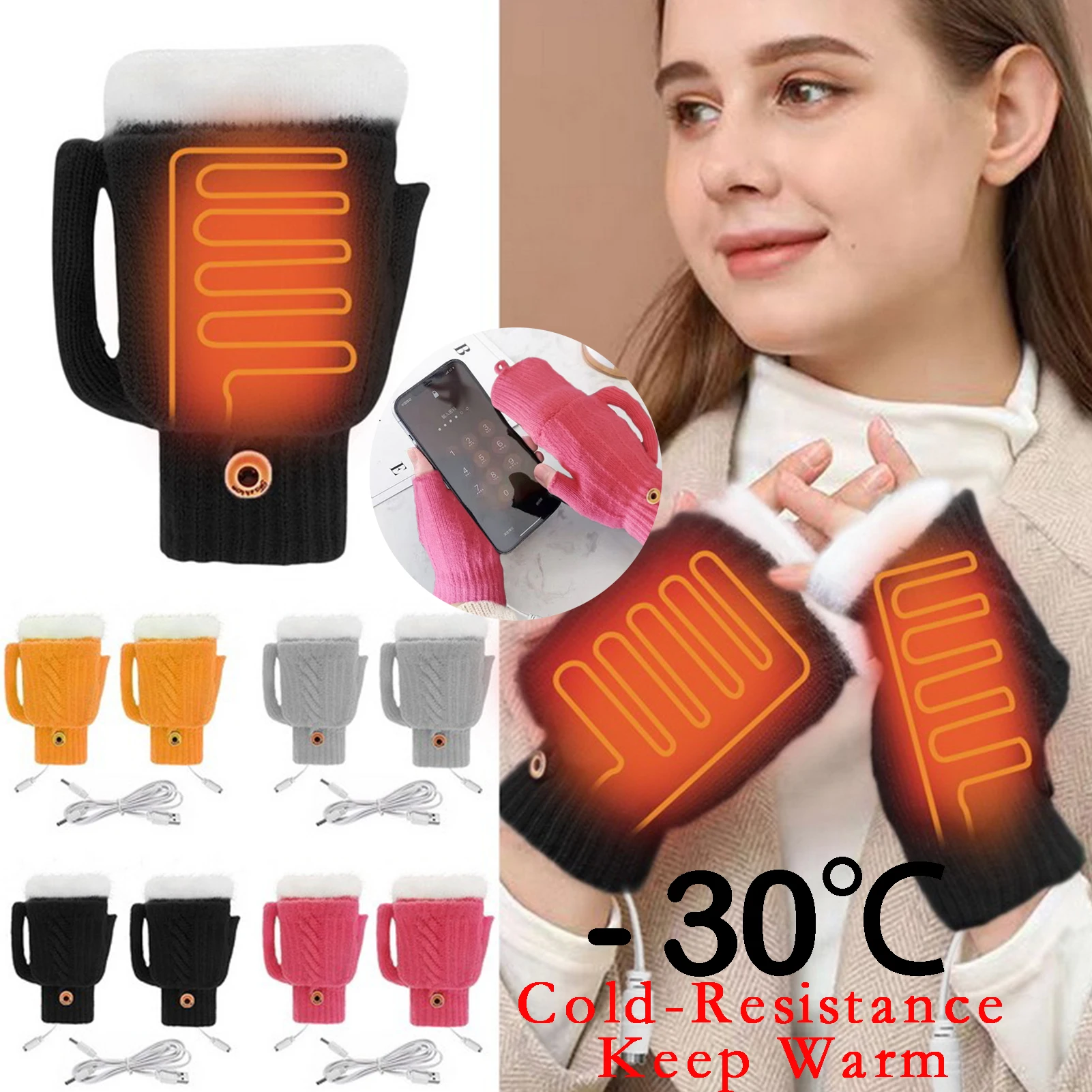 

Зимние перчатки с Usb-подогревом, теплые перчатки, перчатки с пятью пальцами для сенсорного экрана, нагревательные перчатки, перчатки для муж...