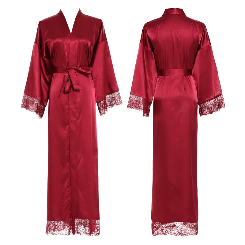 2020 New Silk Satin Lace Robes  Bridesmaid Bride Robes Wedding Long Robe Bathrobe Womens Robe White