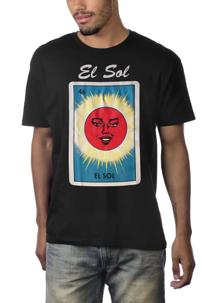 El Sol Loteria Mexican Bingo T-Shirt Novelty Funny Family Tee Black New