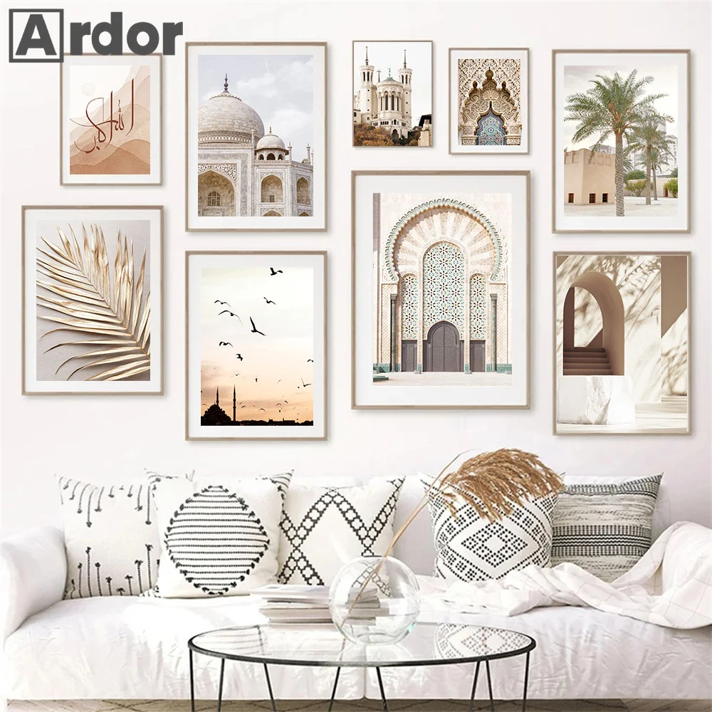 

Moroccan Door Scenery Wall Art Canvas Painting Islamic Arabic Calligraphy Poster Mosque Print Modern Pictures Living Room Decor