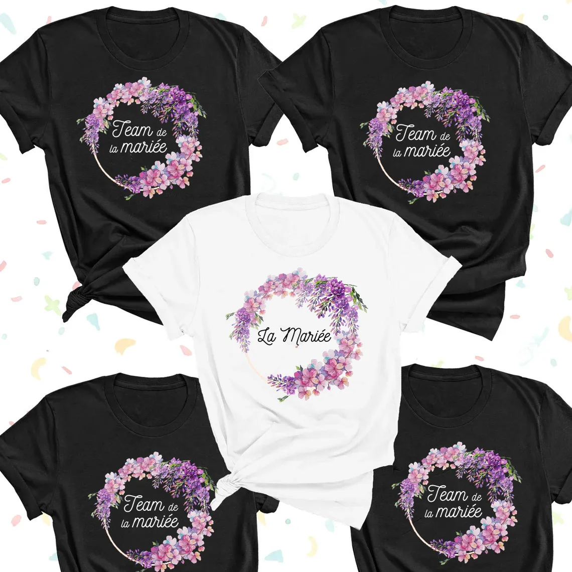 

Garland La Mariee French Bachelorette Shirts Team Bride Bridesmaid T-shirt Bridal Party Tops EVJF Tshirt for Bride Team Bridal