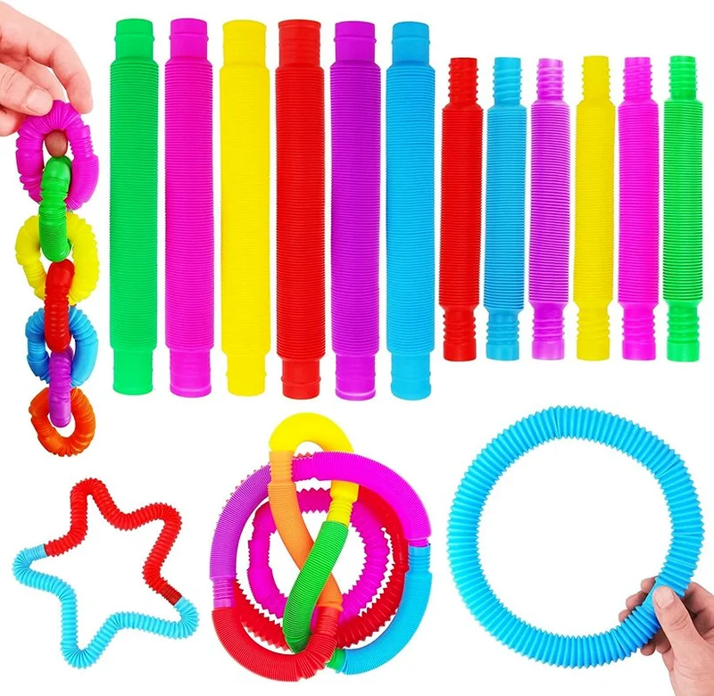 12pc Mini Pop Tubes Sensory Toy For Adult Stress Relieve Toys Kid Autism Anti Stress Plastic Bellows Children Squeeze Toy