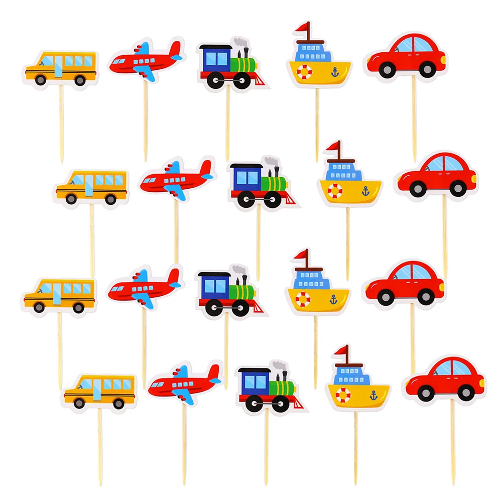 

20Pcs Transportation Cake Toppers Lovely Cartoon Car Cake Picks Fruit Picks Kids Birthday Party Favors