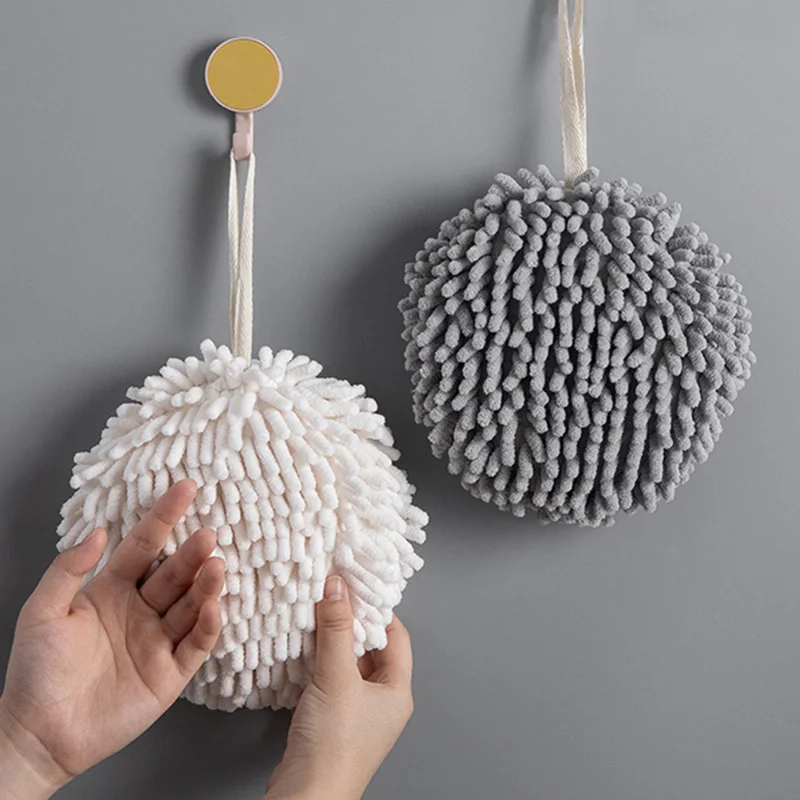 

Chenille Hands Towels Ball Kitchen Bathroom Absorbent Quick Dry Rag Gadget Thickened Hanging Wipe Accessories