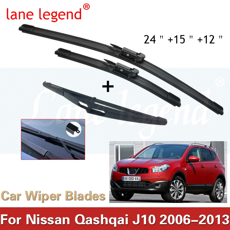 

Set Front & Rear Wiper Blades For Nissan Qashqai J10 2006 2007 2008-2013 Windshield Windscreen Front Rear Window 24"+15"+12"